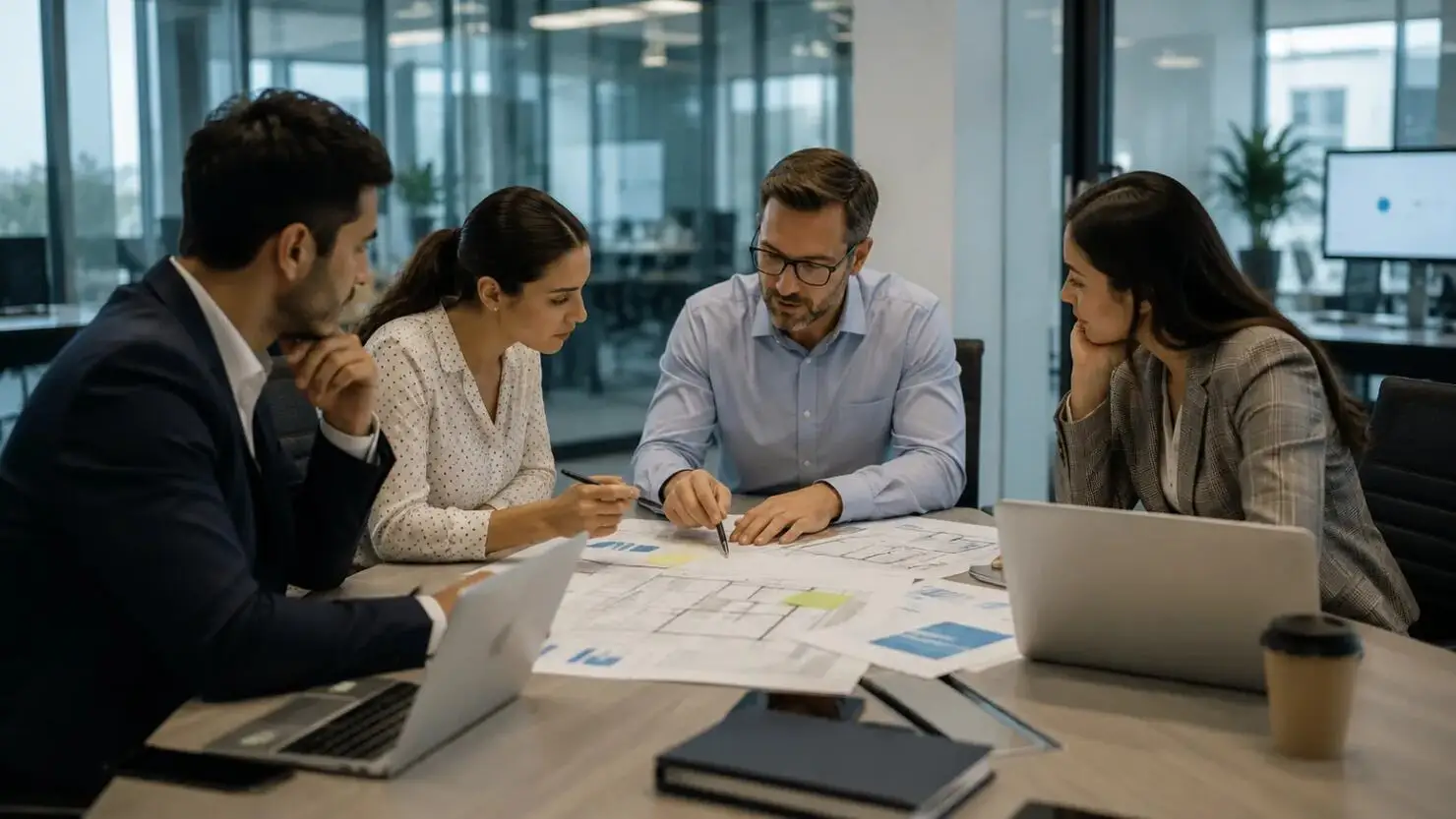 Equipo multidisciplinario colaborando en desarrollo de software y diseño de productos digitales.